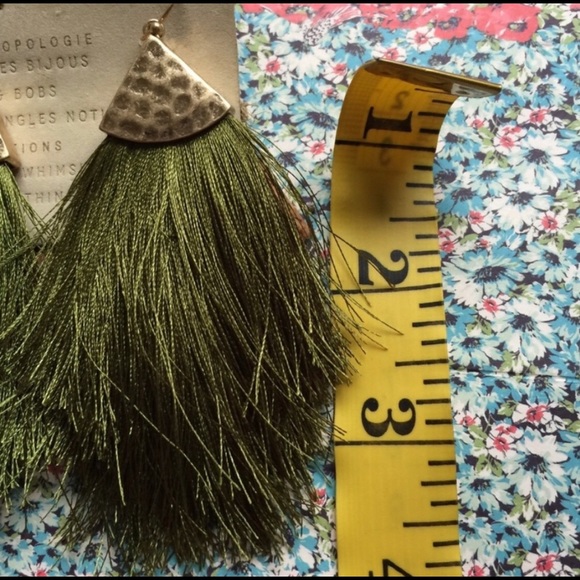 Anthropologie Gray Tassel Triangle Earrings - Picture 3 of 3